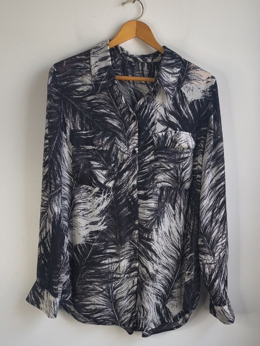 Premise Black and White Feather-Print Button-Down Shirt
